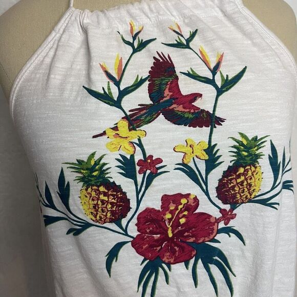 Element Y2K Halter Top Whit Lace Trim Floral Bird Size Medium - Picture 3 of 10